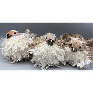 Set Of 3 Decorative Feathered Birds Curly Real Feathers